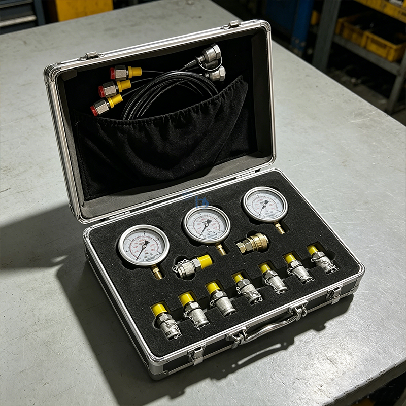 Silver Box Hydraulic Pressure Test Kit Precision Hydraulic Test Gauge Kit With 3 Gauges 9 Test Joints 3 Hoses